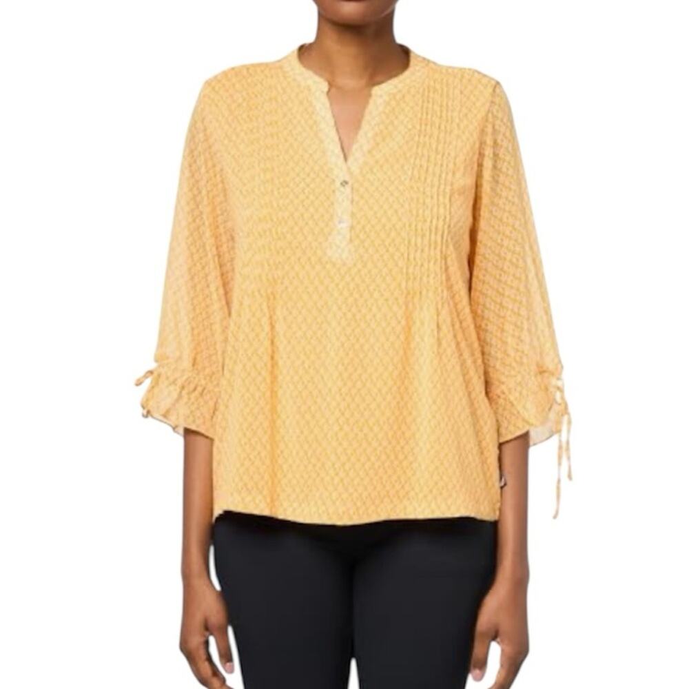 Womens Nautica Mixed Media Foulard Print Pintuck Blouse Size Medium